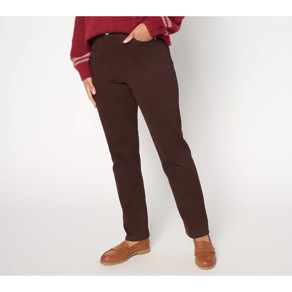 Denim & Co. Denim - Denim & Co. Regular Woven Twill Slim Straight Pants Dark Chocolate, 14  #55M